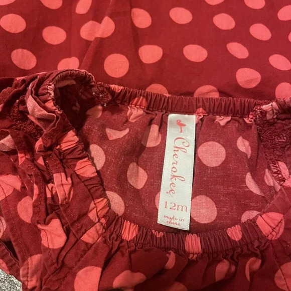 12 Months Cherokee Red & Pink Polka Dot Dress, Flutter Sleeves, A Line - Picture 3 of 3